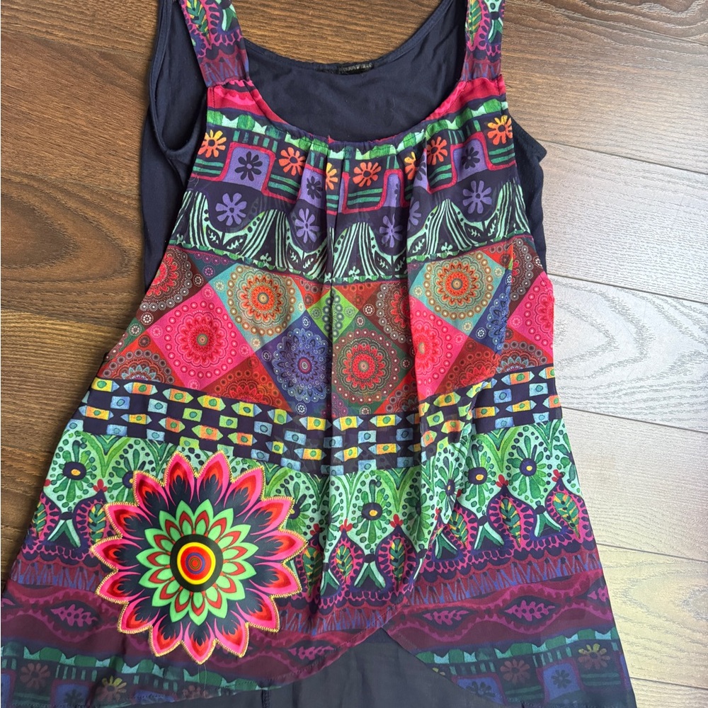 Desigual Pink Green Sleeveless Scoop Neck Top